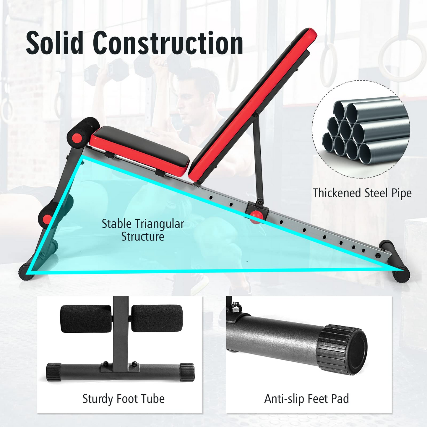 Goplus Adjustable Weight Bench, Workout Bench with 9-Level Adjustable Backrest