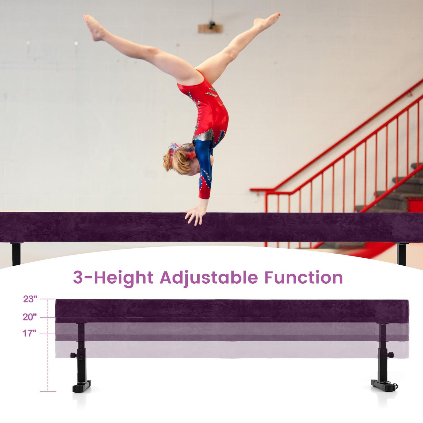 Goplus 7.5FT High and Low Gymnastics Beam with 3 Heights