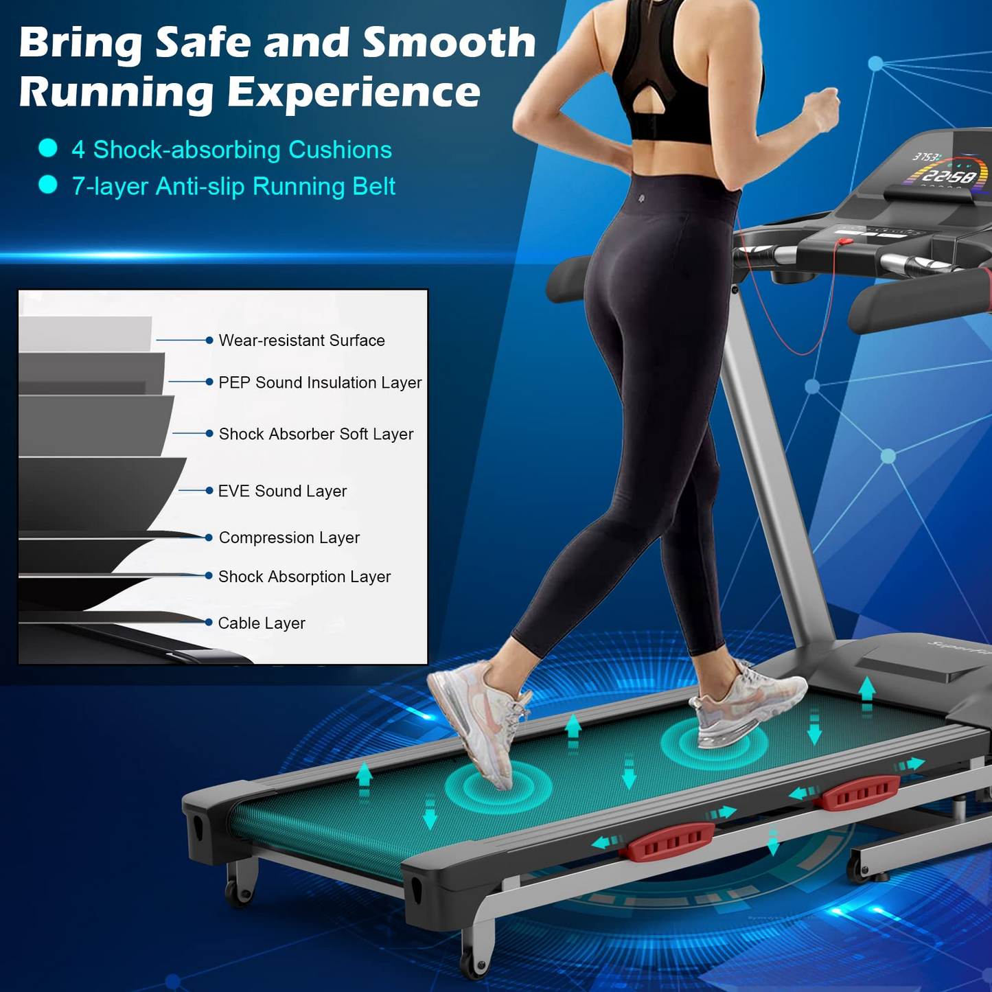 Goplus 4.75HP Folding Treadmill for Home Gym, Commercial Heavy Duty Superfit Treadmill with 15% Auto Incline