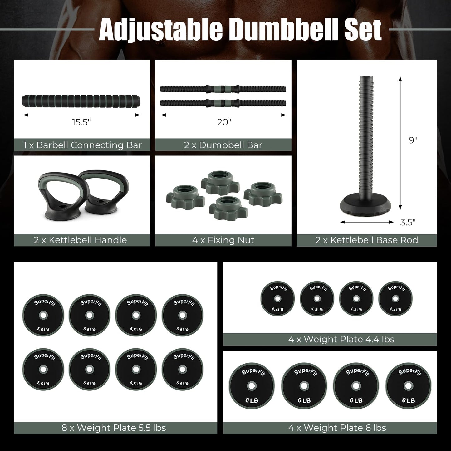 Goplus Adjustable Dumbbell Set, 92 LBS Free Weight Set w/Connector