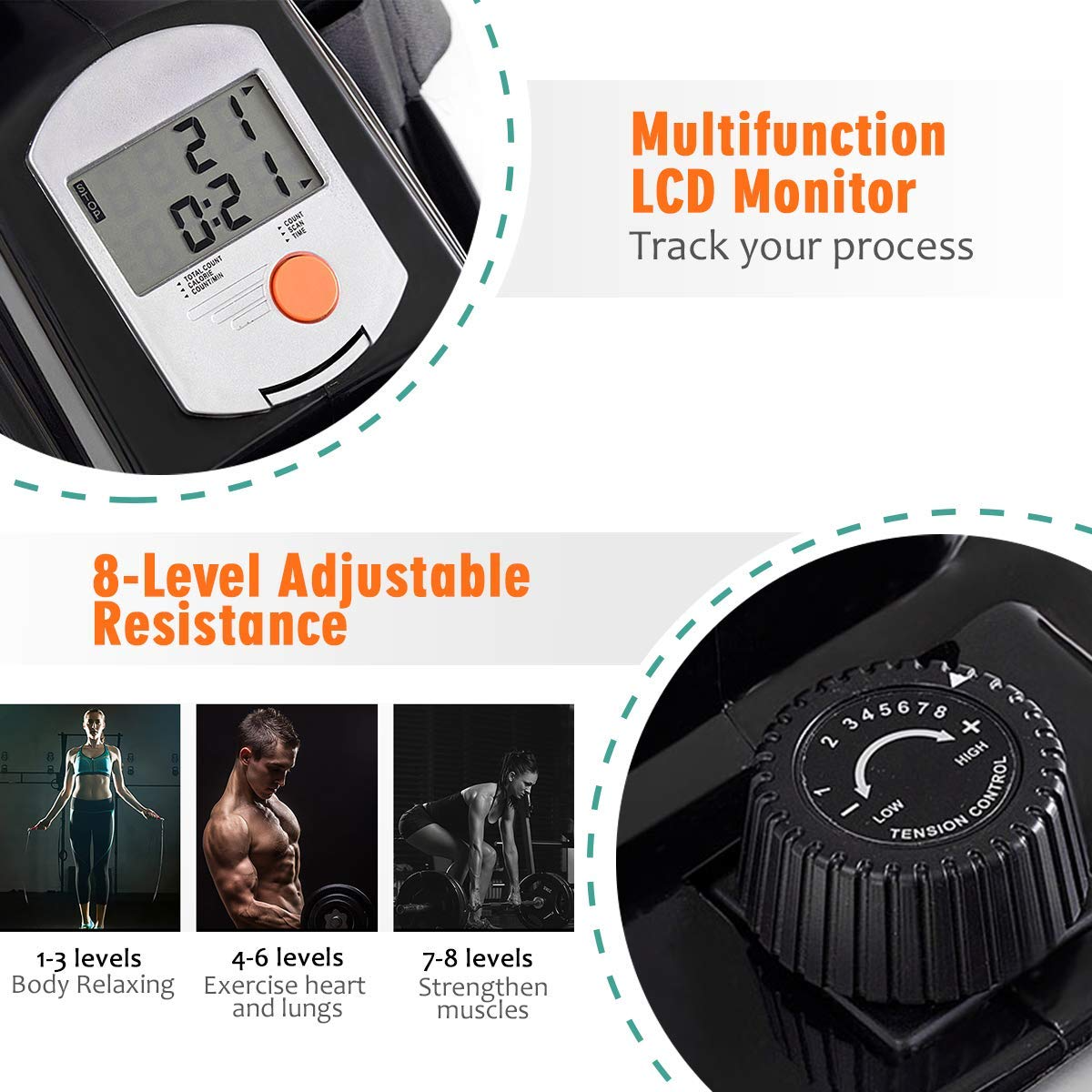 Goplus Folding Rowing Machine,Magnetic Rower with Adjustable Resistance and LCD Display