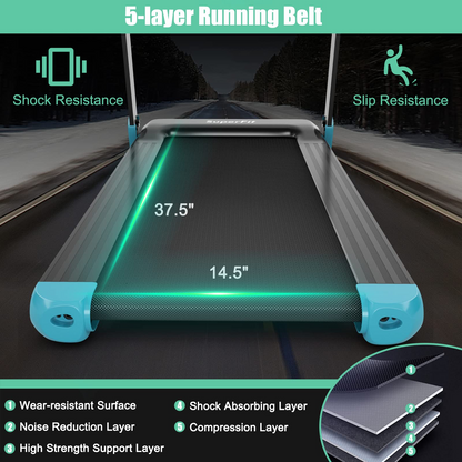 Goplus Folding Treadmill, Compact Superfit Treadmill with APP Control, Blue Tooth Speaker
