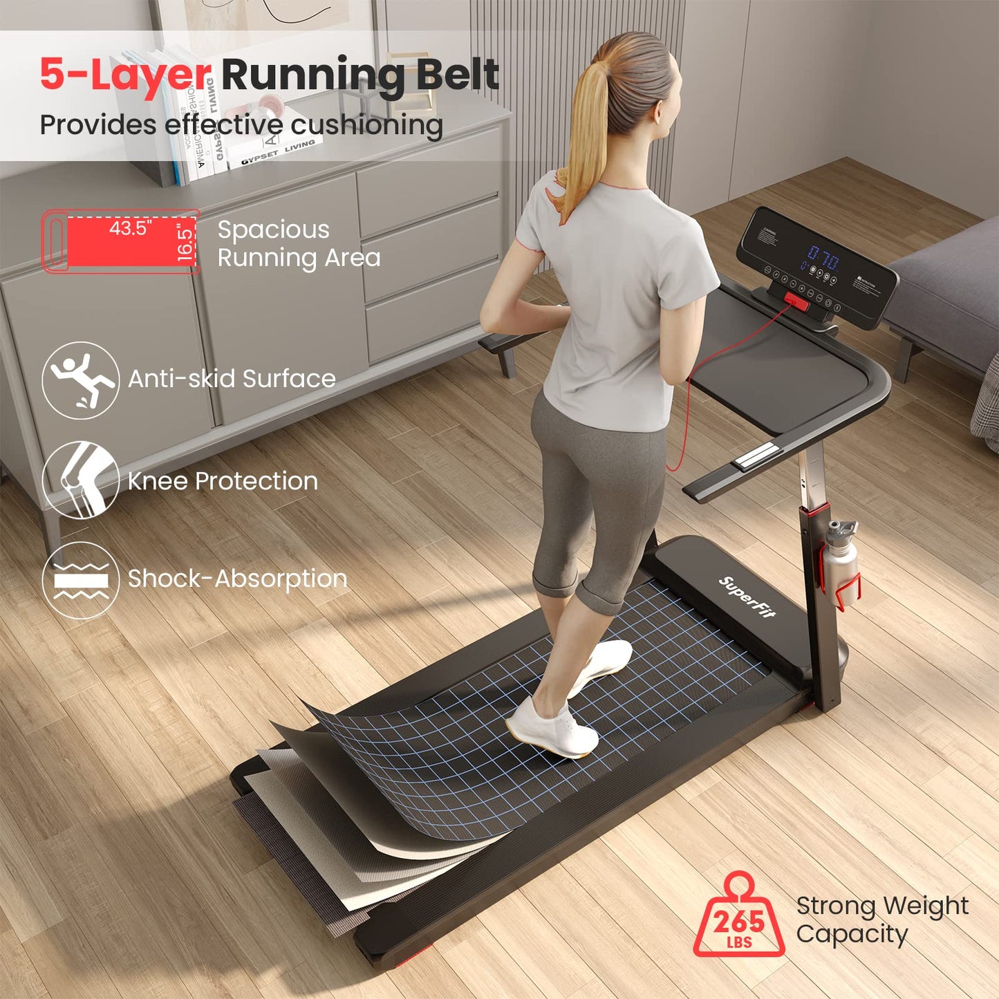 Goplus 3HP FoldableTreadmill, Folding SuperFit Treadmill with Desk