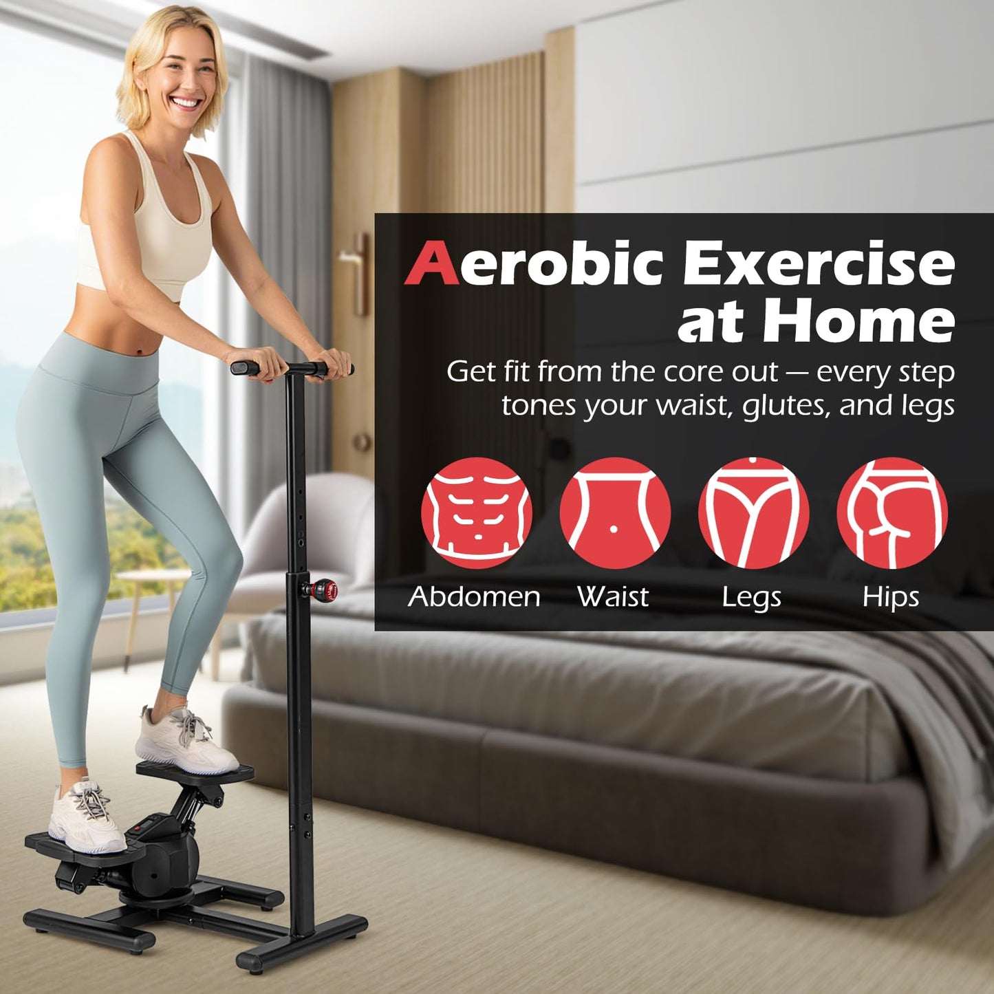 Goplus 2 in 1 Twist Stepper with Handlebar Waist Twister Platform & LCD Monitor