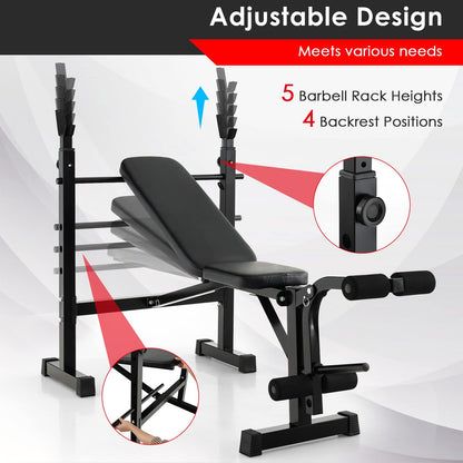 Goplus Adjustable Olympic Weight Bench Barbell Rack Set, Foldable Workout Bench Press Set with Leg Developer