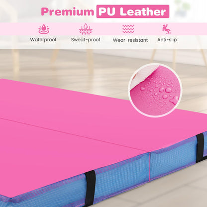 Goplus 4ft x 4ft x 4in Thickened Bi-Fold Fitness Mat with Carrying Handles & PU Leather Cover