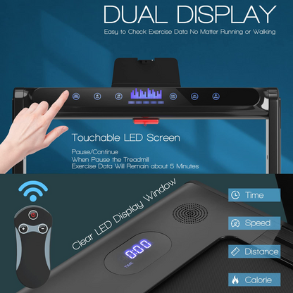 Goplus 2-in-1 Folding Treadmill, 2.25HP Electric Under Desk Treadmill W/LED Display