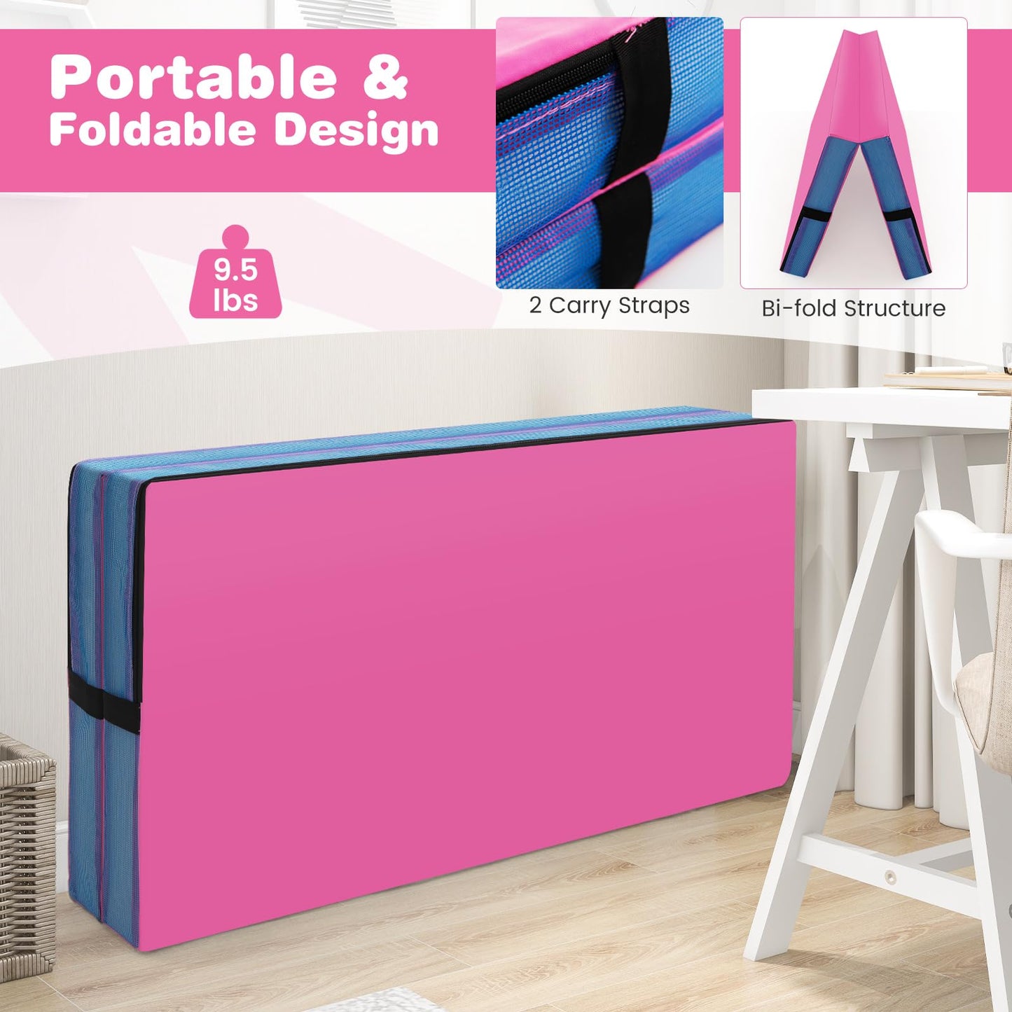 Goplus 4ft x 4ft x 4in Thickened Bi-Fold Fitness Mat with Carrying Handles & PU Leather Cover