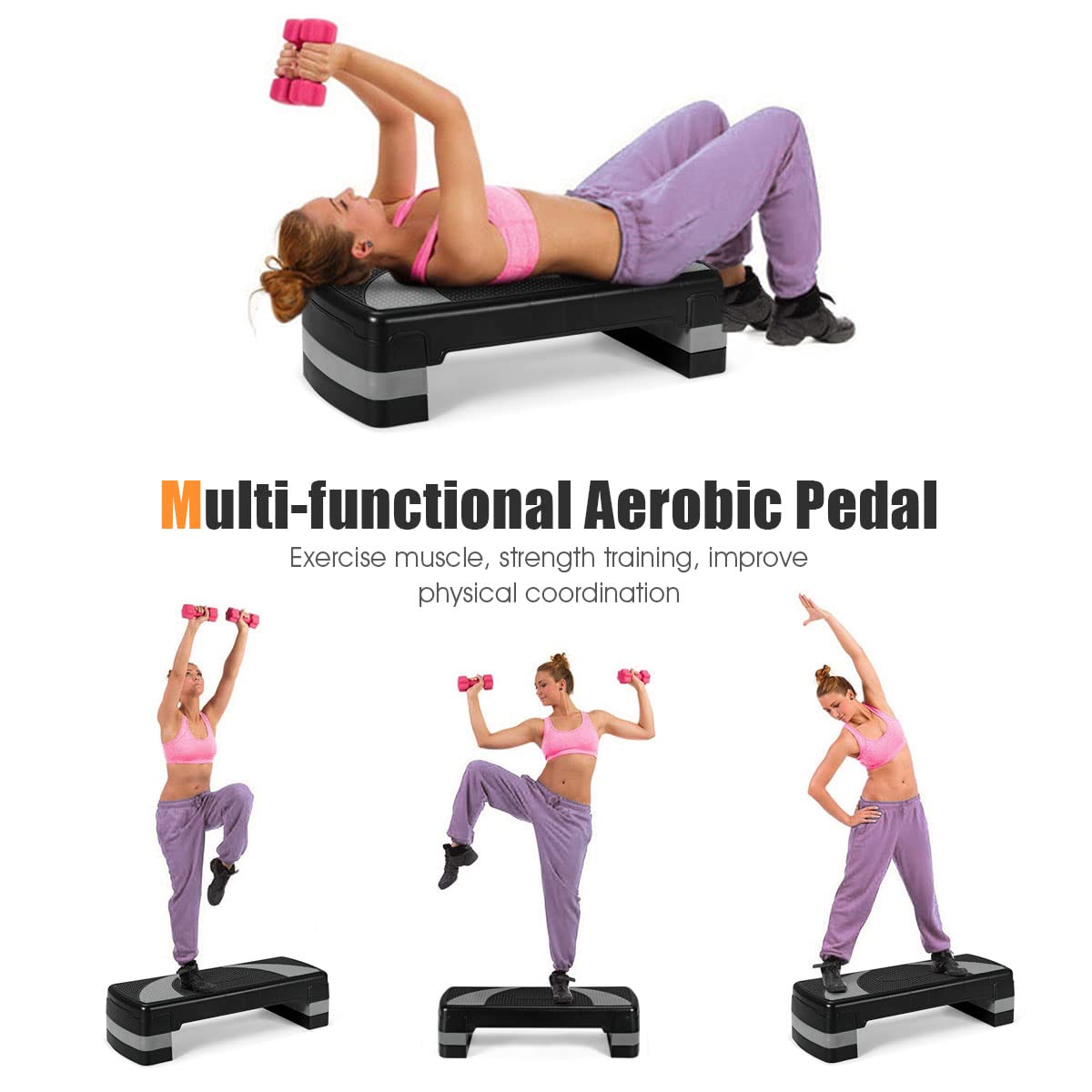 Goplus 31 Aerobic Exercise Stepper Deck, Adjustable Fitness Workout Step Platform Trainer with Risers