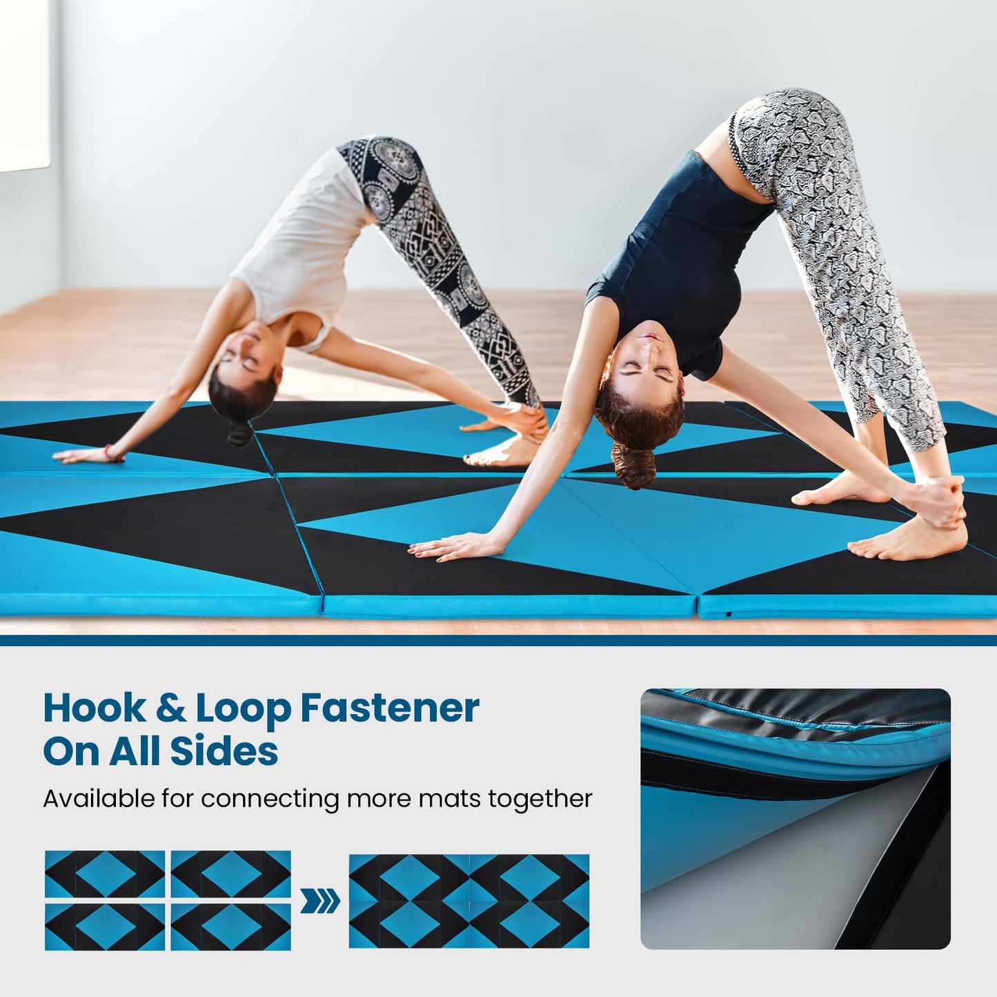 Goplus Folding Gymnastics Mat, 10¡¯ x 4¡¯ x 2¡¯¡¯ Thick Tumbling Mats with PU Leather, Hook & Loop Fasteners