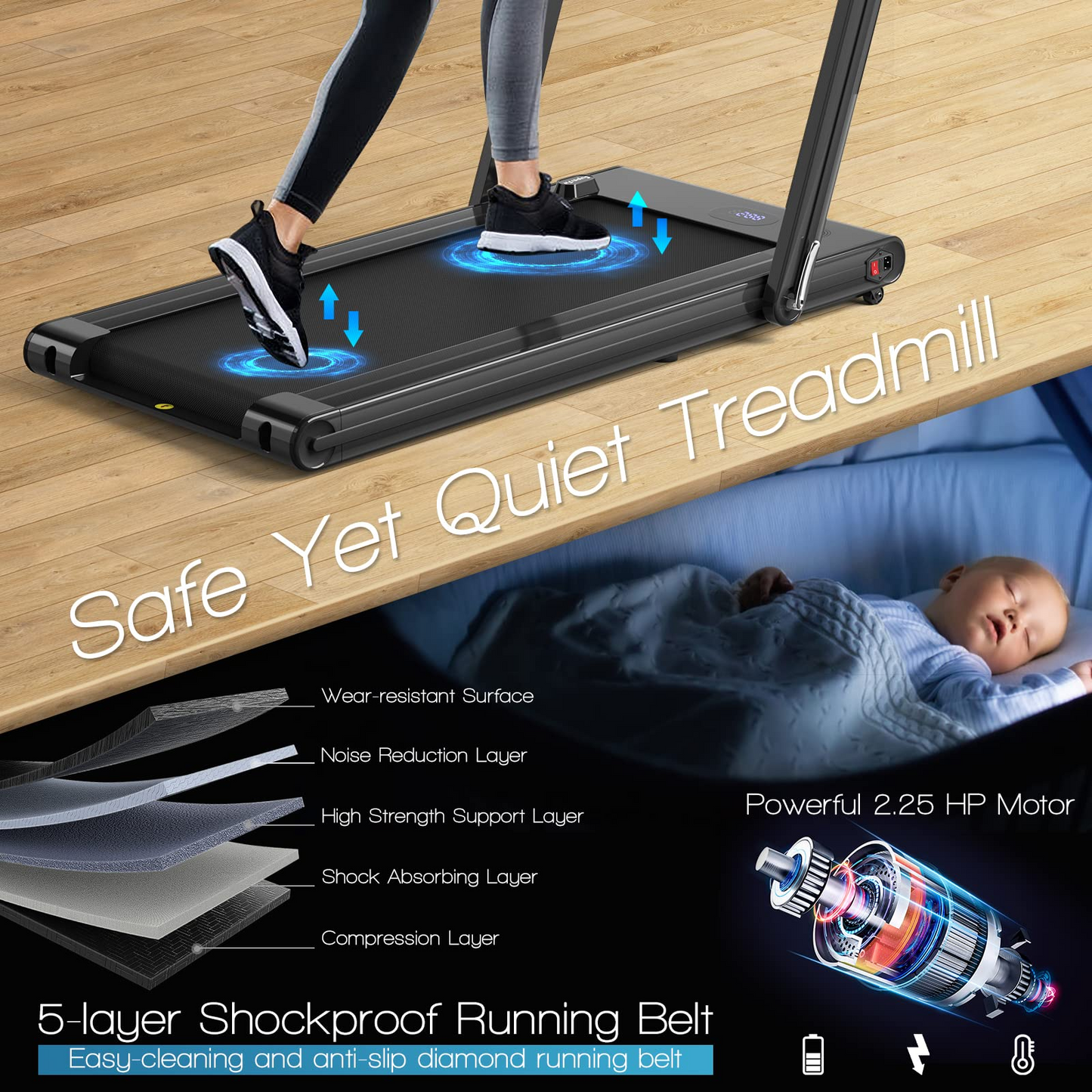 Goplus 2-in-1 Folding Treadmill, 2.25HP Electric Under Desk Treadmill W/LED Display