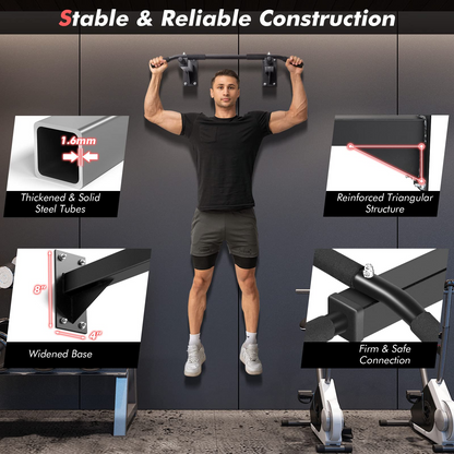Goplus Wall Mounted Pull Up Bar, Steel Chin Up Bar w/ 3 Grip Positions