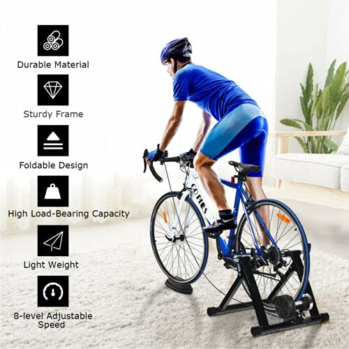 Goplus Bike Trainer Stand, Indoor Magnetic Exercise Bicycle Trainers with 8 Levels Resistance