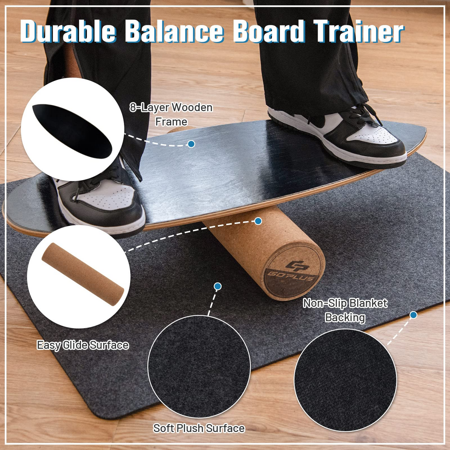 Goplus Balance Board Trainer, 500 LBS Weight Capacity Balancing Board for Core Strength, Skateboard
