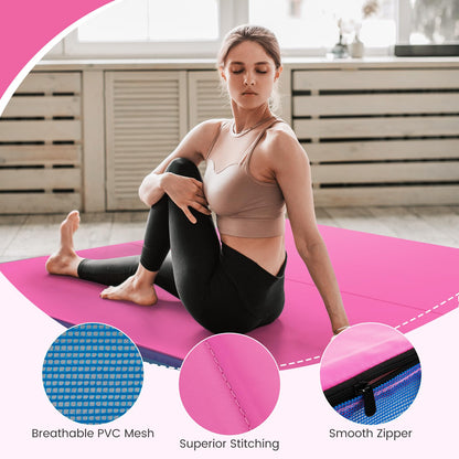 Goplus 4ft x 4ft x 4in Thickened Bi-Fold Fitness Mat with Carrying Handles & PU Leather Cover