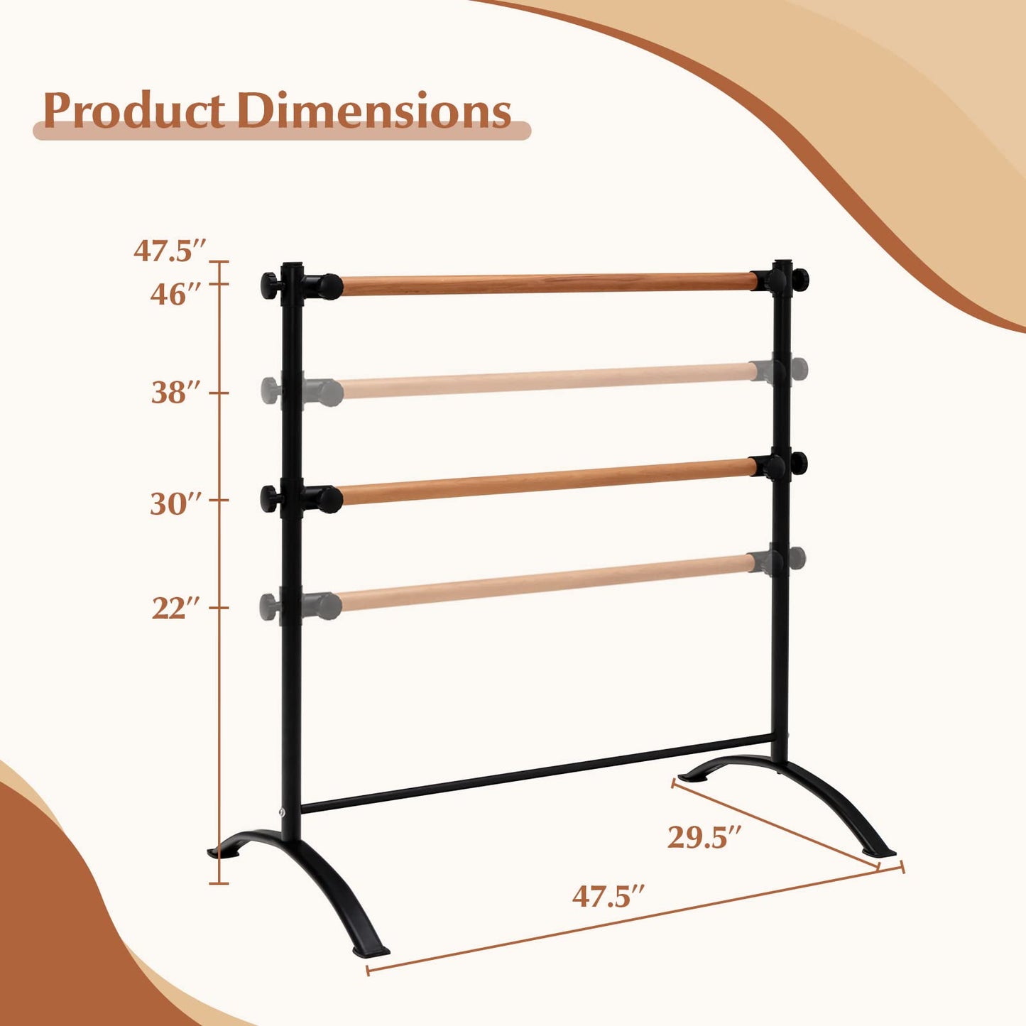 Goplus 4 FT Portable Ballet Barre, 46 Freestanding Adjustable Double Ballet Bar with Anti-Slip Base