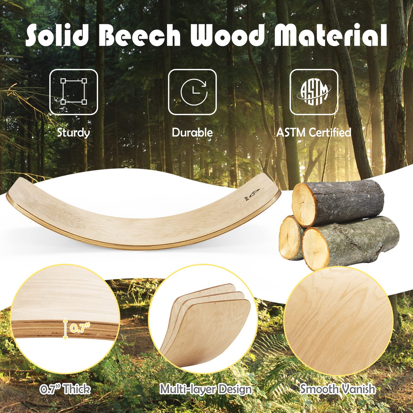 35Inch Wooden Balance Board for Kids & Adults Support 660LBS