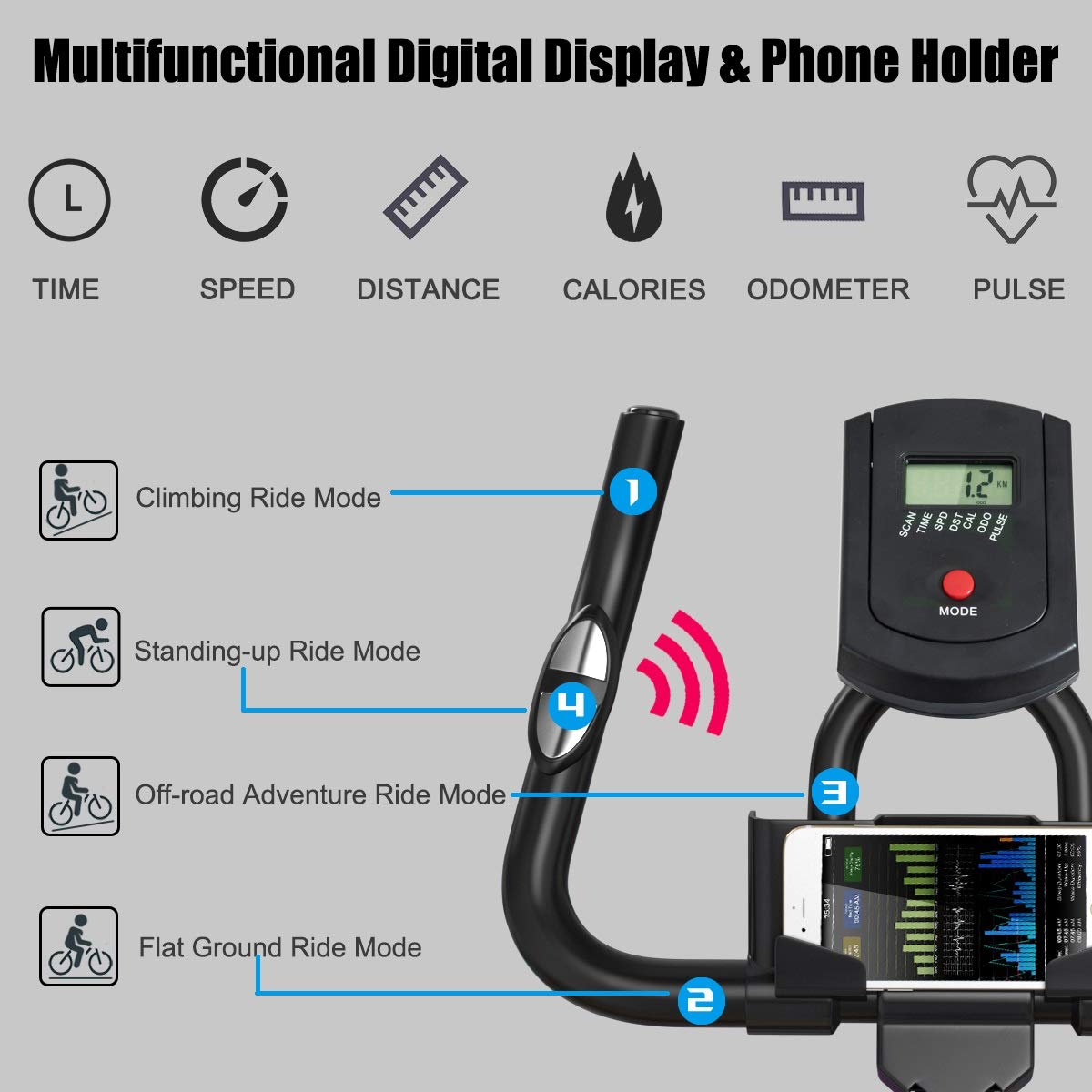 Goplus Indoor Cycling Bike, Silent Belt Drive Exercise Bike with Steel Flywheel, Phone Holder