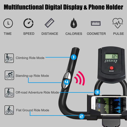 Goplus Indoor Cycling Bike, Silent Belt Drive Exercise Bike with Steel Flywheel, Phone Holder