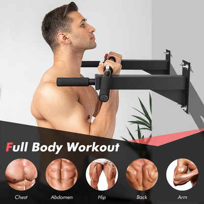 Goplus Wall Mounted Pull Up Bar, Steel Chin Up Bar w/ 3 Grip Positions