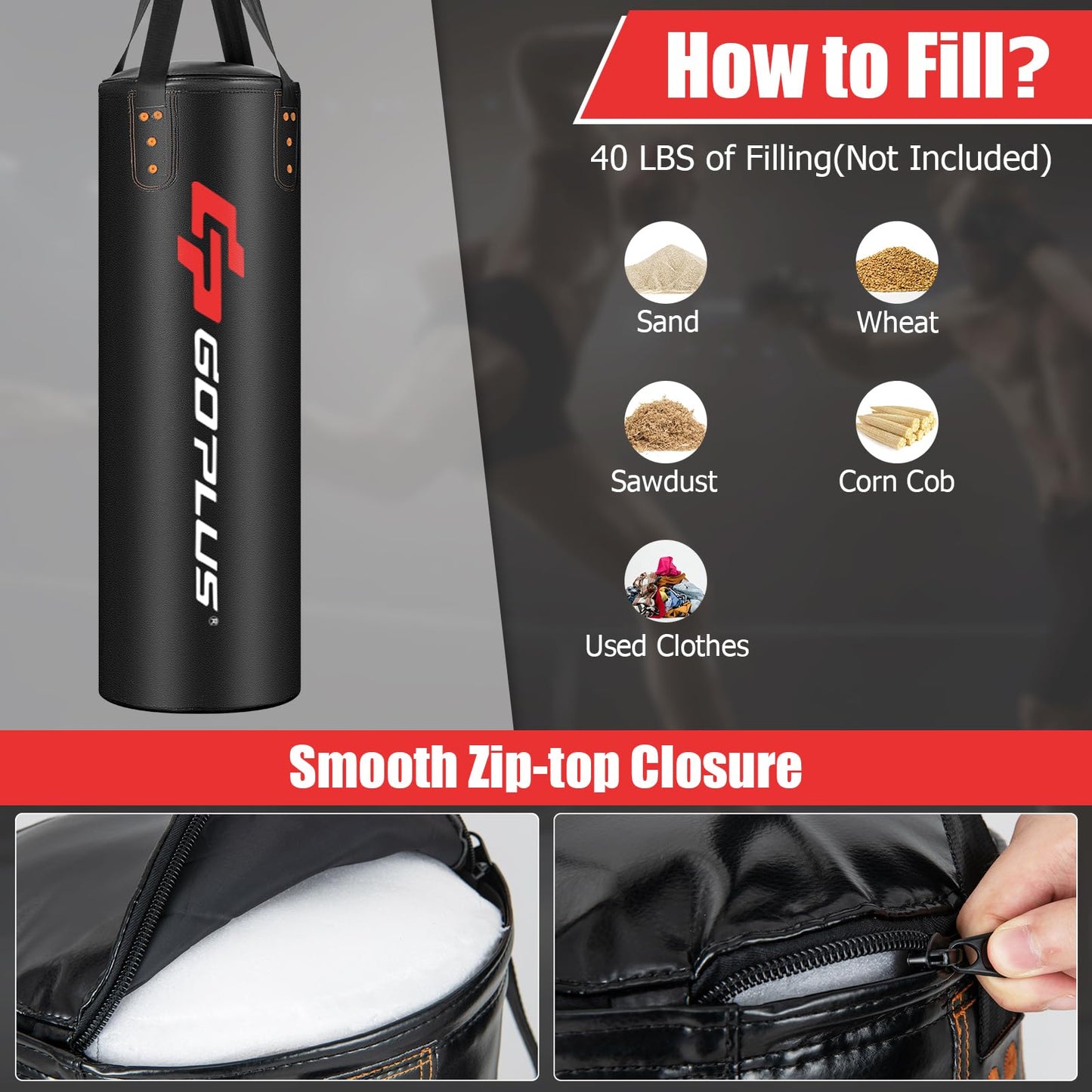 Goplus Punching Bag, Unfilled Heavy Boxing Bag Set with 12OZ Gloves, Wraps, Ceiling Hook, Hanging Kick Boxing Bag for Adults Youth