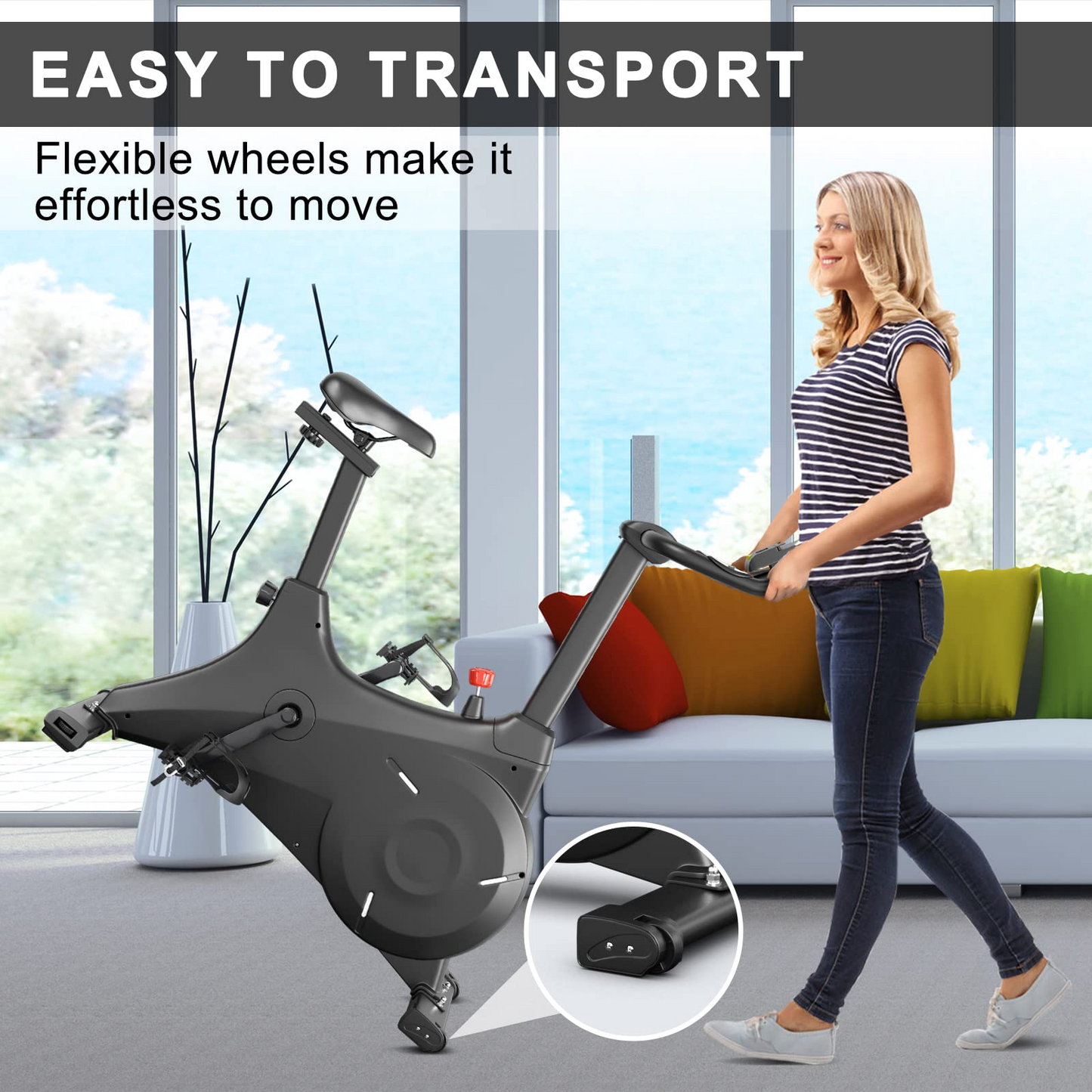 Goplus Exercise Bike, Magnetic Resistance Stationary Bike with Bulit-in Safe Flywheel, Comfortable Seat Cushion