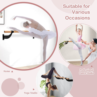 Goplus Wall Mounted Ballet Barre, 4 FT Solid Beech Wood Ballet Bar