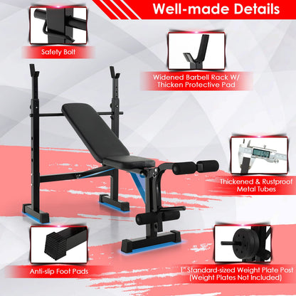 Goplus Adjustable Olympic Weight Bench Barbell Rack Set, Foldable Workout Bench Press Set with Leg Developer