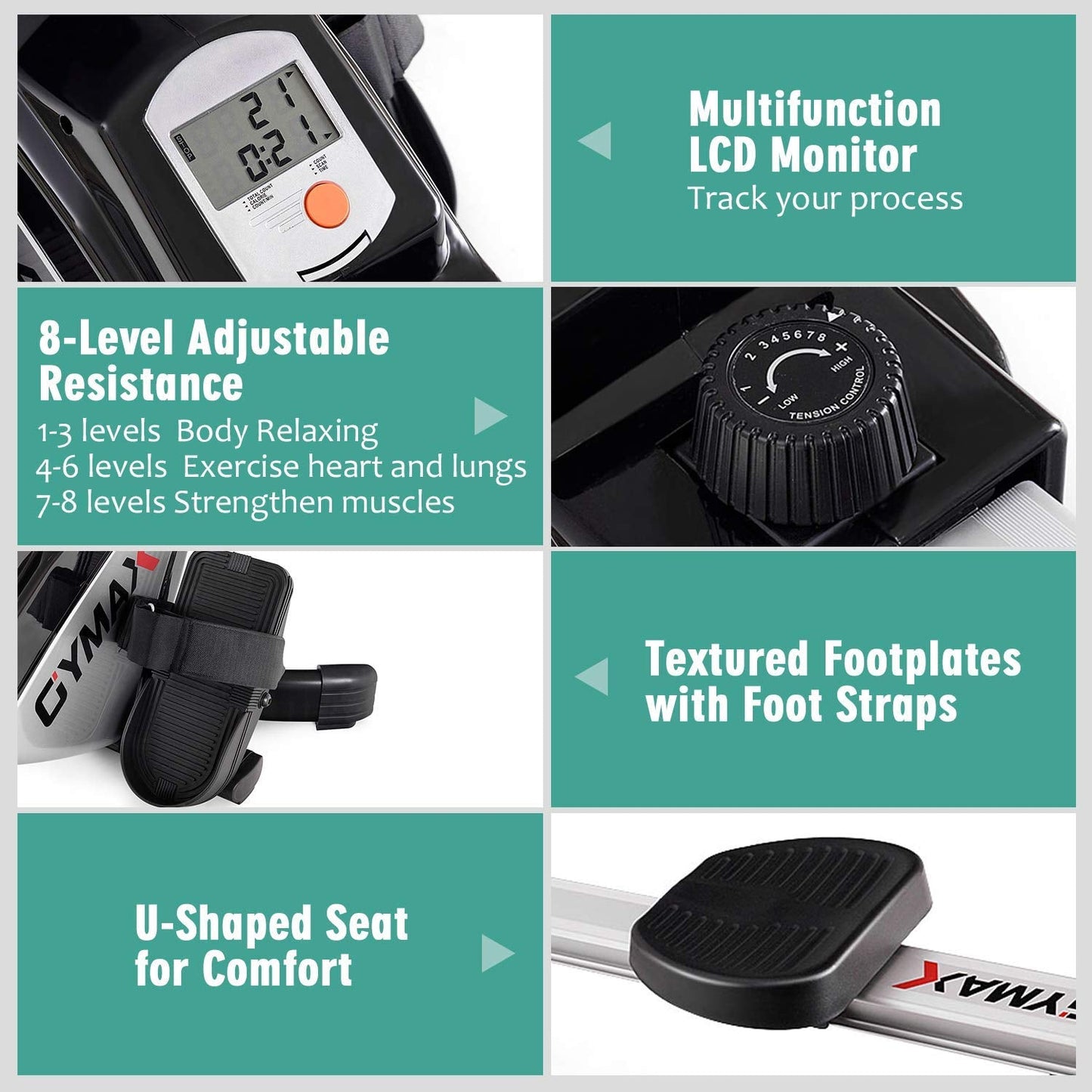 Folding Rowing Machine,Magnetic Rower with Adjustable Resistance and LCD Display