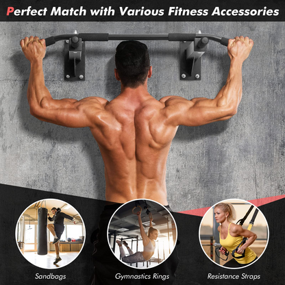 Goplus Wall Mounted Pull Up Bar, Steel Chin Up Bar w/ 3 Grip Positions