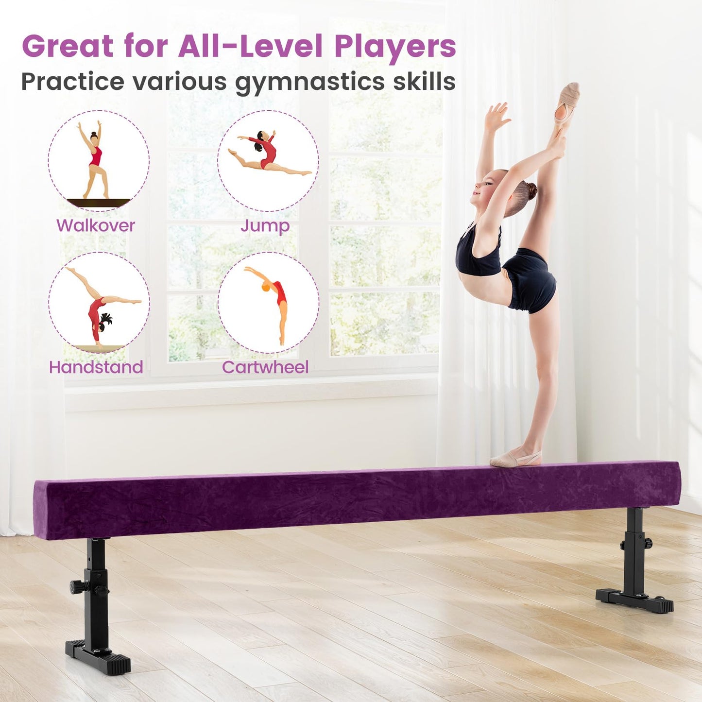 Goplus 7.5FT High and Low Gymnastics Beam with 3 Heights