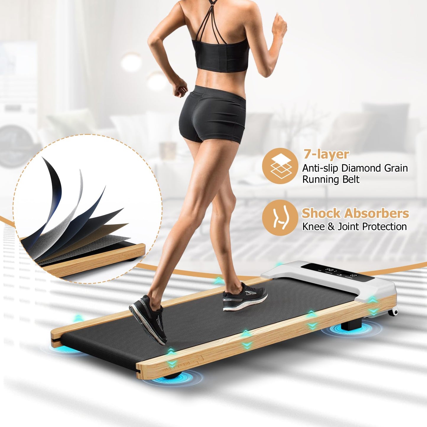 Goplus Walking Pad, Wooden Under Desk Treadmill for Home and Office
