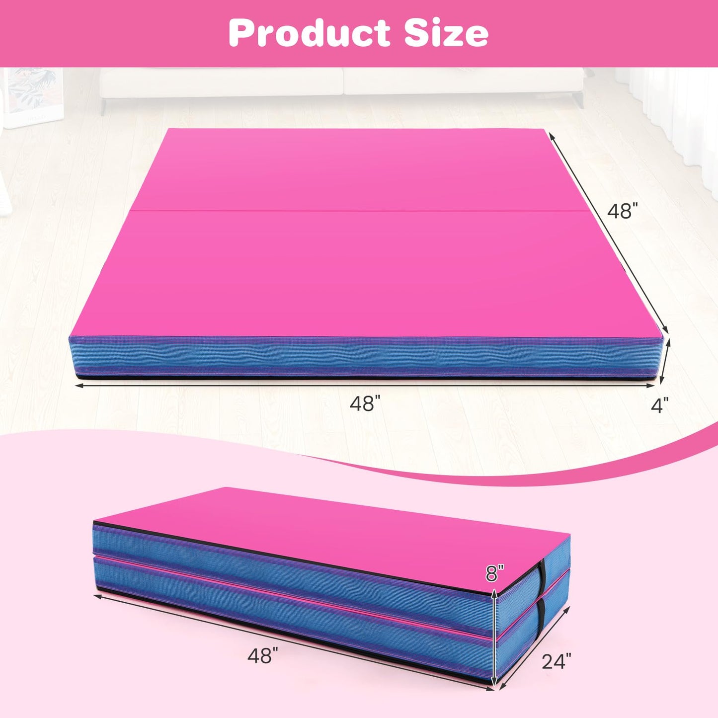 Goplus 4ft x 4ft x 4in Thickened Bi-Fold Fitness Mat with Carrying Handles & PU Leather Cover