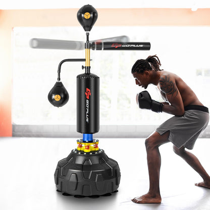 Goplus Boxing Speed Trainer, Freestanding Punching Bag 360-degree Spinning Bar with 2 Reflex Speed Balls