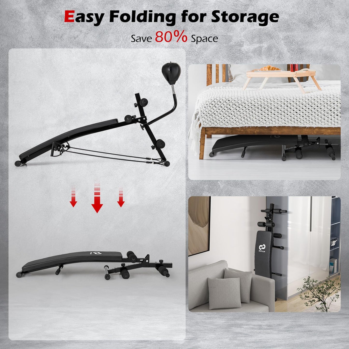 Goplus Adjustable Decline Sit Up Bench for Exercise, Foldable Curved Slant Bench