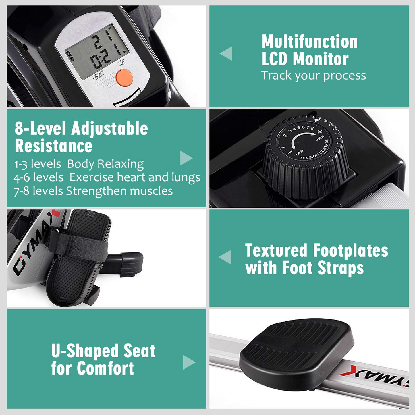 Goplus Folding Rowing Machine,Magnetic Rower with Adjustable Resistance and LCD Display