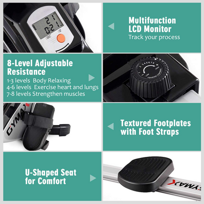 Goplus Folding Rowing Machine,Magnetic Rower with Adjustable Resistance and LCD Display