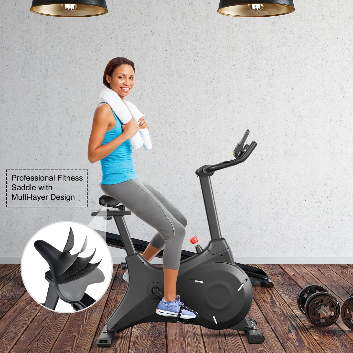 Goplus Exercise Bike, Magnetic Resistance Stationary Bike with Bulit-in Safe Flywheel, Comfortable Seat Cushion