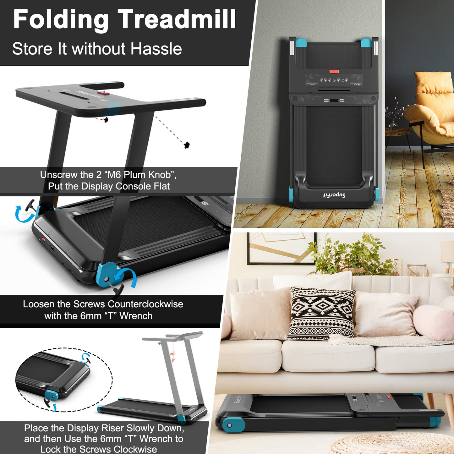 Goplus Folding Treadmill, Compact Superfit Treadmill with APP Control, Blue Tooth Speaker