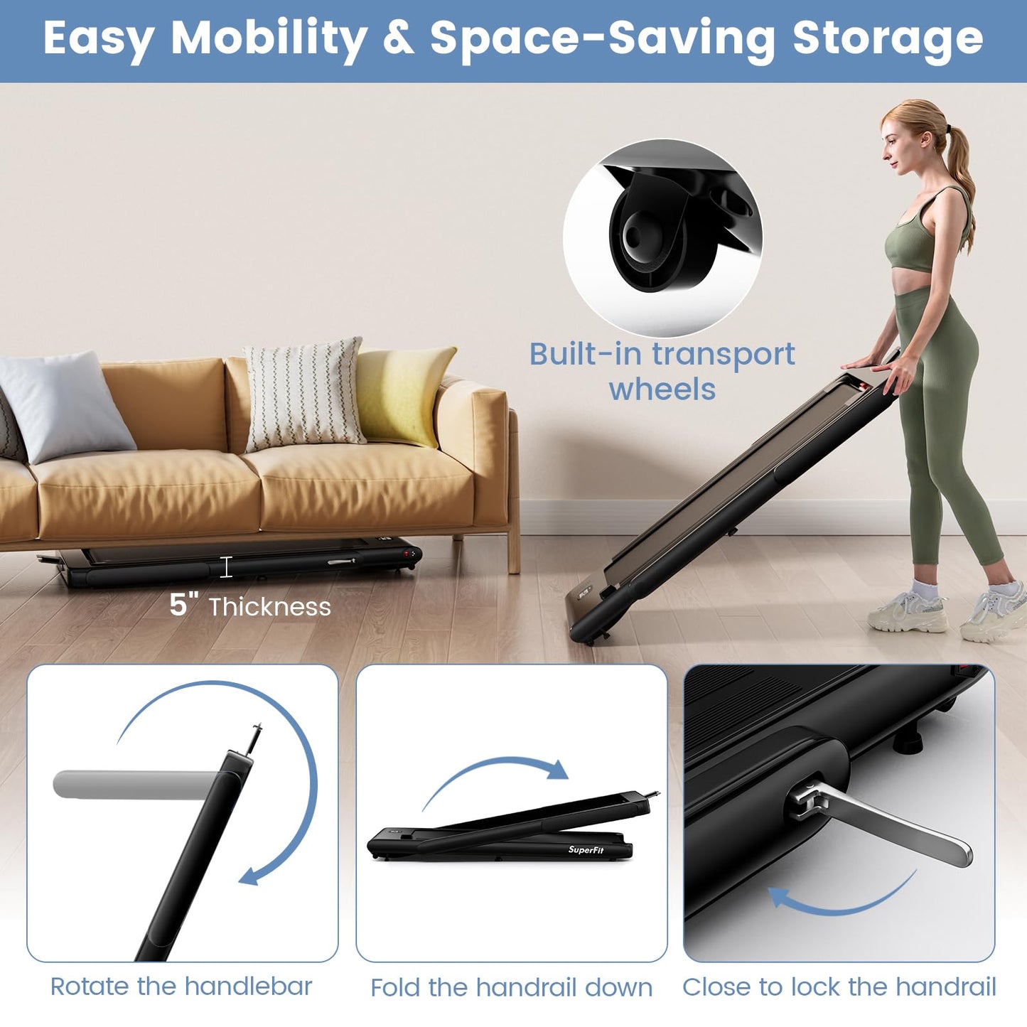 Goplus 2 in 1 Under Desk Treadmill, 2.5HP Superfit Folding Treadmill with Touch Panel Control, Treadmills for Home Office