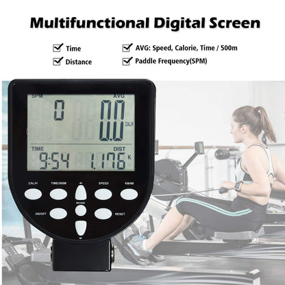 Water Rowing Machine Dual Track Adjustable Resistance with LCD Display and Large Weight Capacity for Home Use