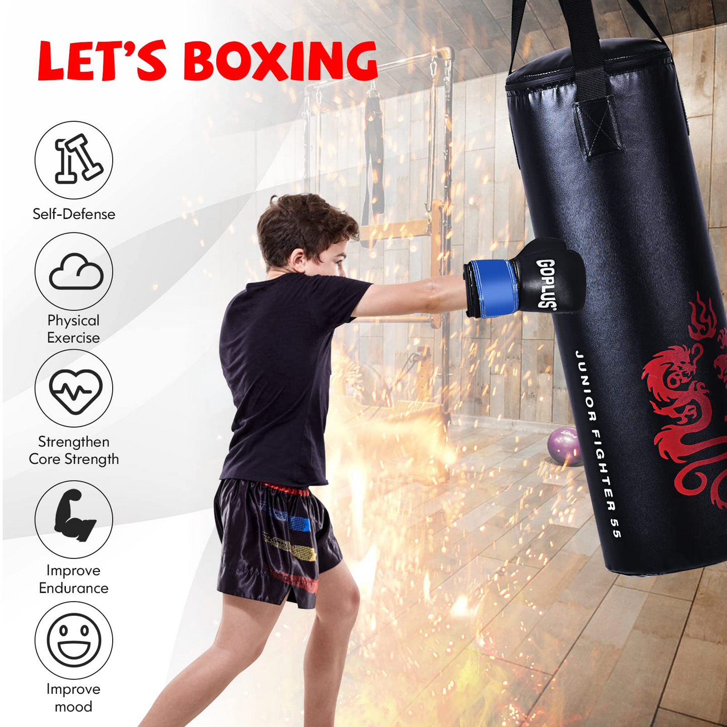Goplus Punching Bag Set with Gloves, 40LBS Filled Kick Boxing Bag, Rucksack, Jump Rope