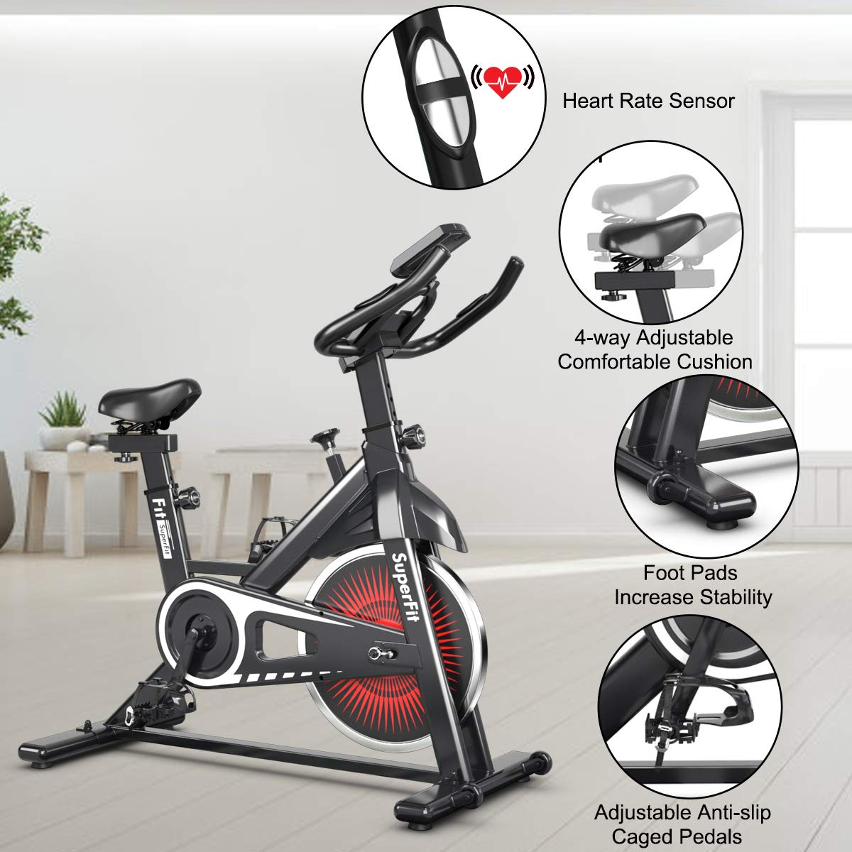 Goplus Indoor Cycling Bike, Silent Belt Drive Exercise Bike with Steel Flywheel, Phone Holder