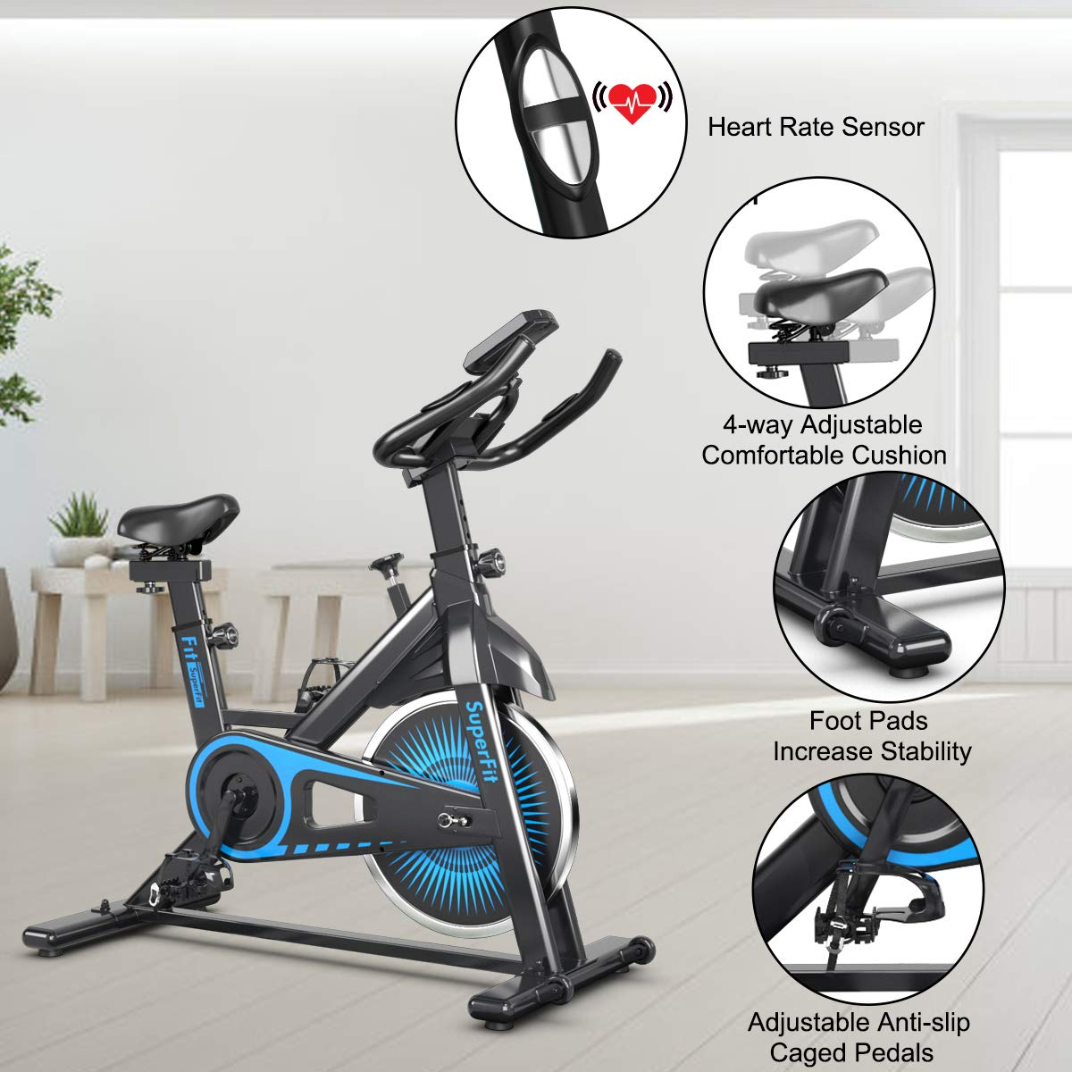 Goplus Indoor Cycling Bike, Silent Belt Drive Exercise Bike with Steel Flywheel, Phone Holder