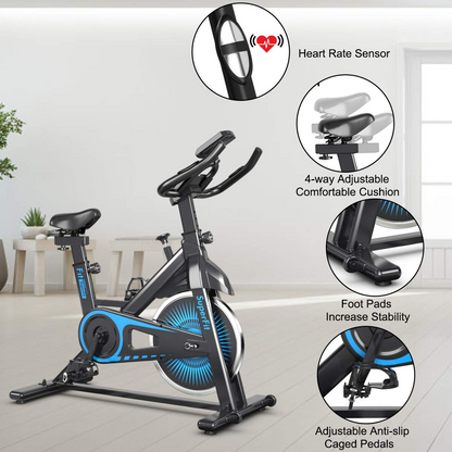 Goplus Indoor Cycling Bike, Silent Belt Drive Exercise Bike with Steel Flywheel, Phone Holder