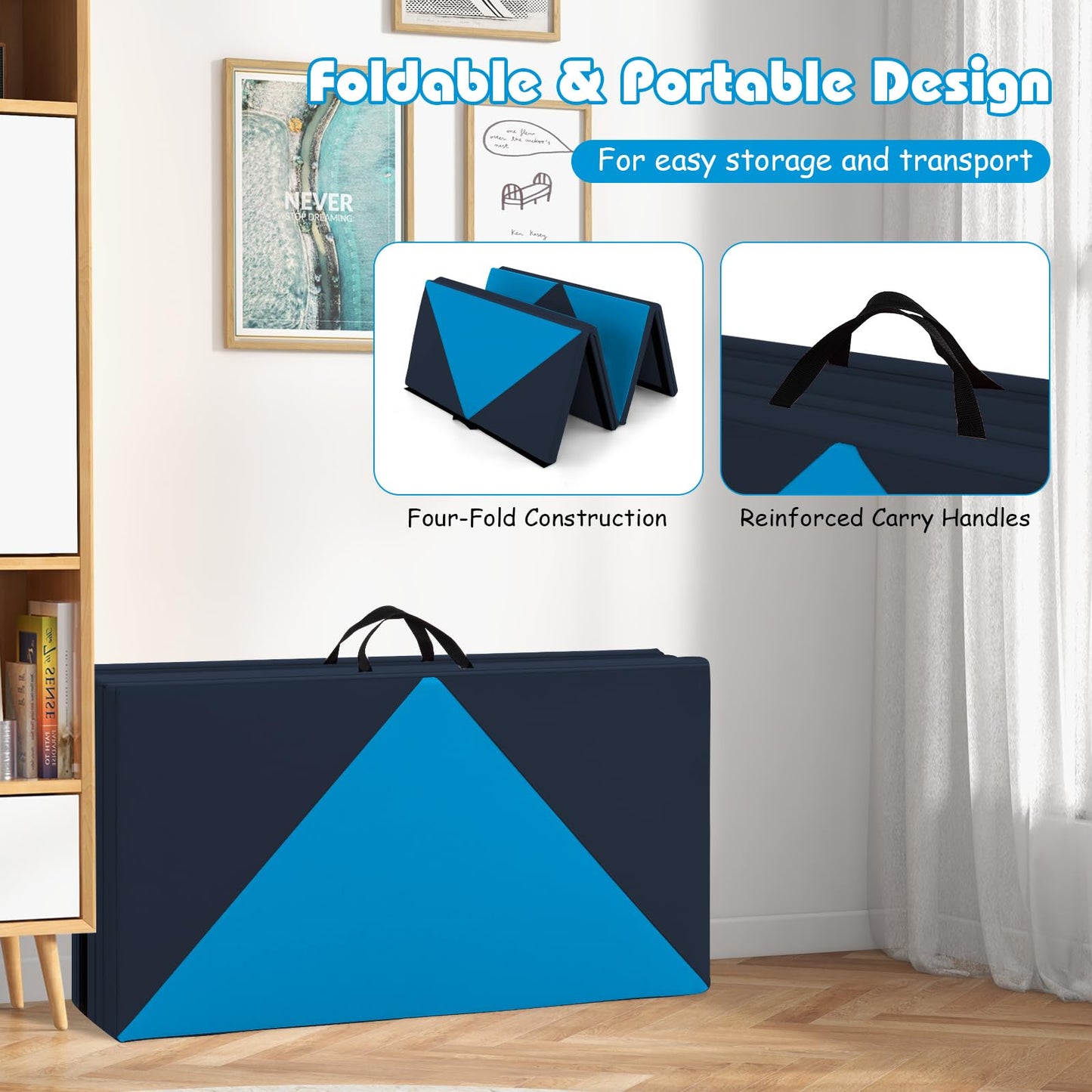 Goplus 8' x 4' x 2 Folding Tumbling Mat with Carry Handles Hook & Loop Fasteners