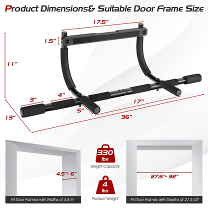 Goplus Pull Up Bar for Doorway, Multi-Grip Chin Up Bar w/ Foam Grips for Door Frame