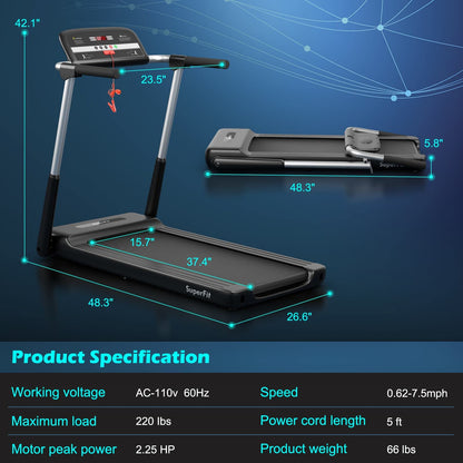Goplus 2.25HP Folding Treadmill, Compact Superfit Treadmill with LED Display and APP Control