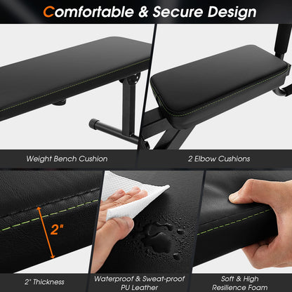 Goplus Power Tower with Bench, Multifunctional Home Gym Pull Up Bar Stand Dip Station w/ 7 Adjustable Heights & Foldable Weight Bench