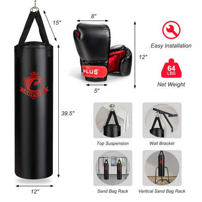 Goplus Punching Bag for Adults, 63LBS Filled Hanging Boxing Bag Set with 12OZ Boxing Gloves & 95 Hand Wraps